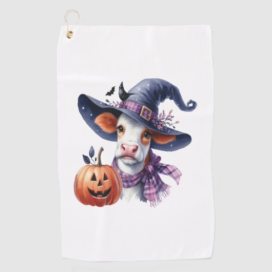 Halloween Koe met Herfst Golfhanddoek (Voorkant)