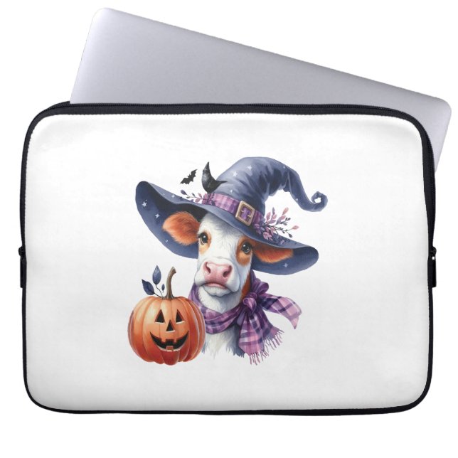 Halloween Koe met Herfst Laptop Sleeve (Voorkant)