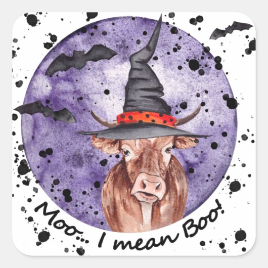 Halloween Koe Moo I Mean Boo Funny Vierkante Sticker (Voorkant)