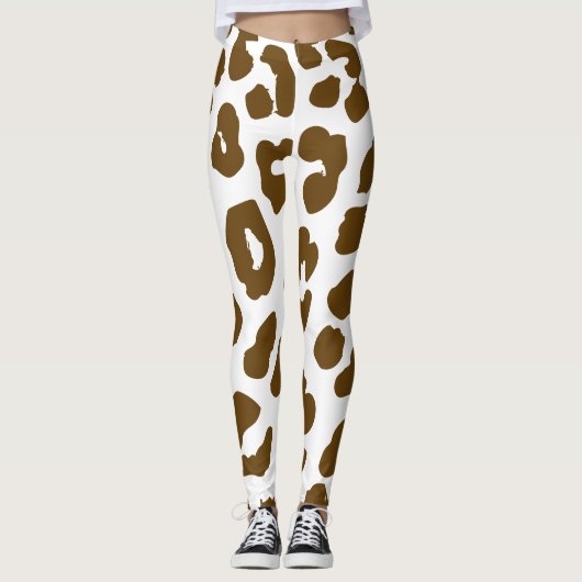 Halloween Koe Print Bruin & Wit Leggings (Voorkant)