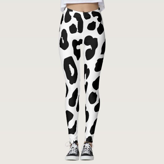 Halloween Koe Print Zwart & Wit Leggings (Voorkant)