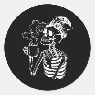 Halloween Koffie Drink Skeleton Teacher Lazy Di Ronde Sticker