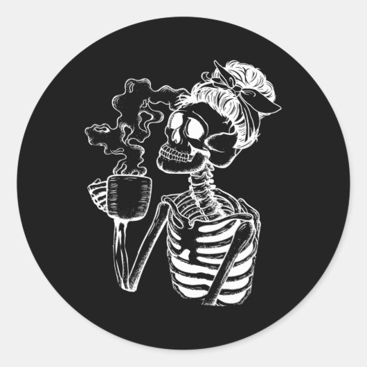 Halloween Koffie Drink Skeleton Teacher Lazy Di Ronde Sticker (Voorkant)