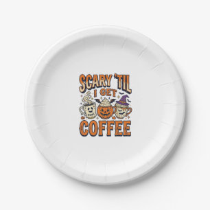 Halloween Koffie Eng Tot Koffie Vintage T-shirt_ Papieren Bordje