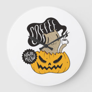 Halloween Koffie Kat - Schattige Halloween Kat Dri Grote Klok