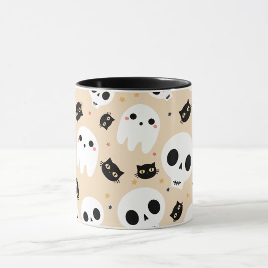 Halloween koffie Mok met schedel spook en kat (Midden)