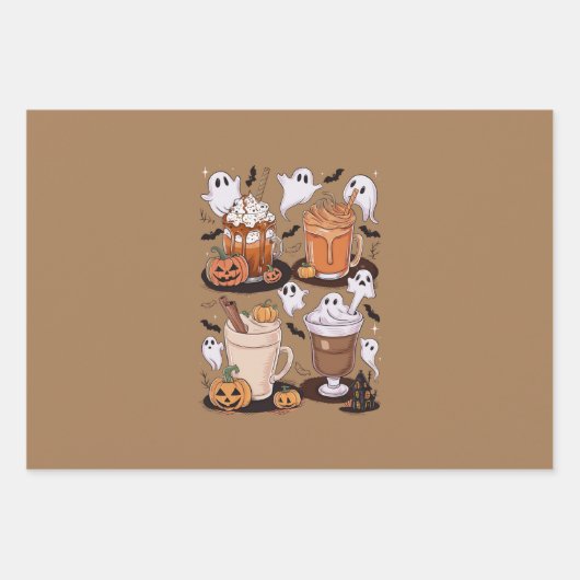 Halloween Koffie Schattigee Herfst Iced Coffee Lov Inpakpapier Vel (Voorkant)