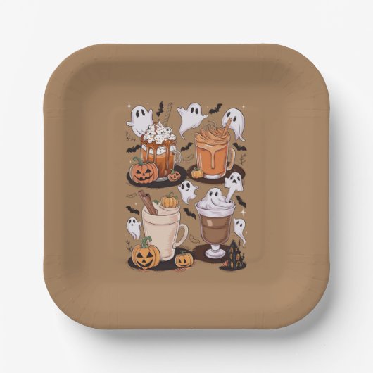 Halloween Koffie Schattigee Herfst Iced Coffee Lov Papieren Bordje (Voorkant)