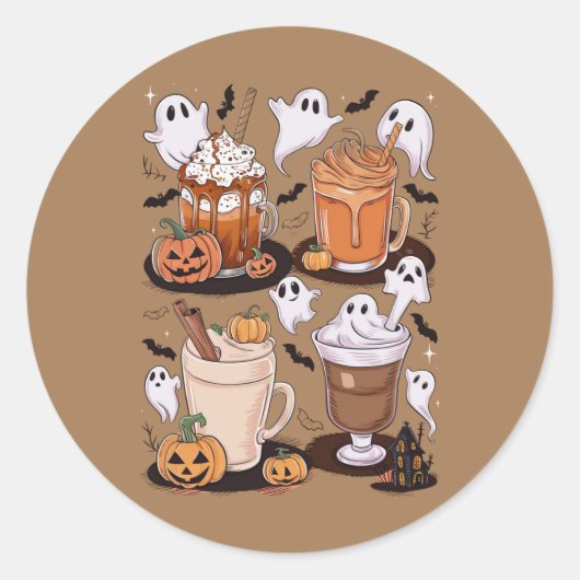 Halloween Koffie Schattigee Herfst Iced Coffee Lov Ronde Sticker (Voorkant)