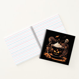 Halloween-koffiekunst – enge latte met skeletten notitieboek