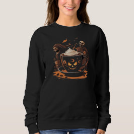 Halloween-koffiekunst – enge latte met skeletten trui