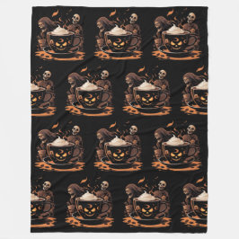 Halloween-koffiekunst – griezelige latte met skele fleece deken