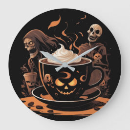 Halloween-koffiekunst – griezelige latte met skele grote klok