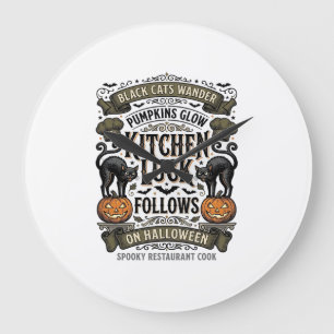 Halloween Kok Shirt Vintage Zwarte Kat Pompoen Kit Grote Klok