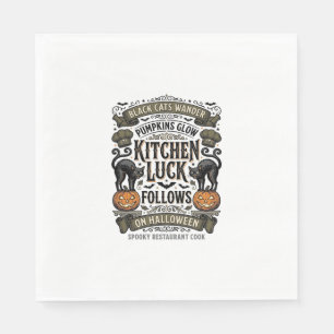 Halloween Kok Shirt Vintage Zwarte Kat Pompoen Kit Servet