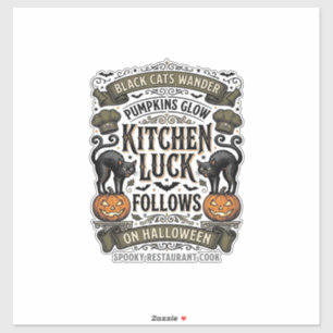 Halloween Kok Shirt Vintage Zwarte Kat Pompoen Kit Sticker