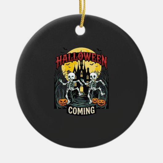 Halloween Komende Dansende Skeletten Kasteel Pompo Keramisch Ornament (Voorkant)