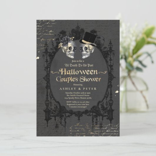 Halloween Koppels Douche Verloving Gotische Schede Kaart (Staand voorkant)