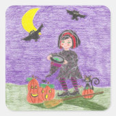 Halloween kort haar heks paarse vierkant sticker (Voorkant)