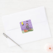 Halloween kort haar heks paarse vierkant sticker (Envelop)