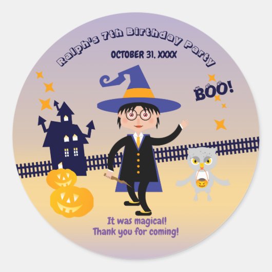 Halloween Kostuum Boy Wizard Verjaardagsfeest Ronde Sticker (Voorkant)