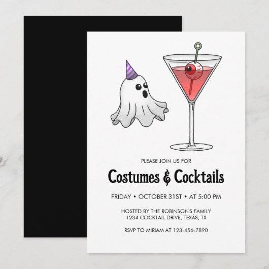 Halloween Kostuum & Cocktail Feest Kaart (Voorkant / Achterkant)