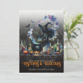 Halloween Kostuum & Cocktails Heksenuitnodiging Kaart (Staand voorkant)