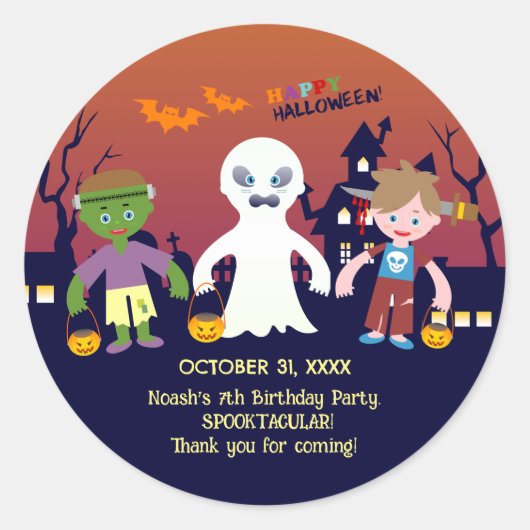 Halloween Kostuum Jongen Verjaardagsfeest Ronde Sticker (Voorkant)