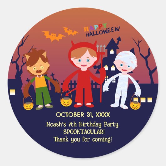 Halloween Kostuum Jongen Verjaardagsfeest Ronde Sticker (Voorkant)
