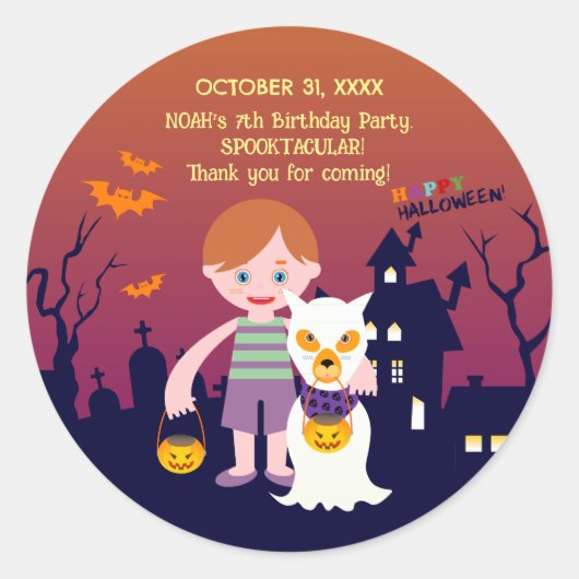 Halloween Kostuum Jongen Verjaardagsfeest Ronde Sticker (Voorkant)