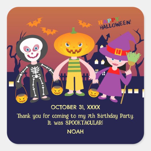 Halloween Kostuum Jongen Verjaardagsfeest Vierkante Sticker (Voorkant)