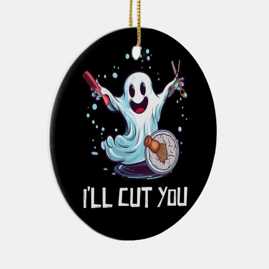 Halloween Kostuum Kapper Ghost Haarstylist I' Keramisch Ornament (Rechts)