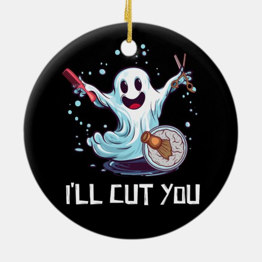 Halloween Kostuum Kapper Ghost Haarstylist I' Keramisch Ornament (Achterkant)