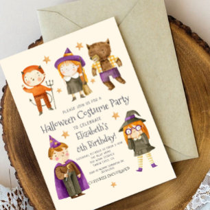 Halloween Kostuum Kids Verjaardagsfeestuitnodiging Kaart