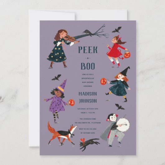 Halloween kostuum kinder babyshower uitnodiging (Voorkant)