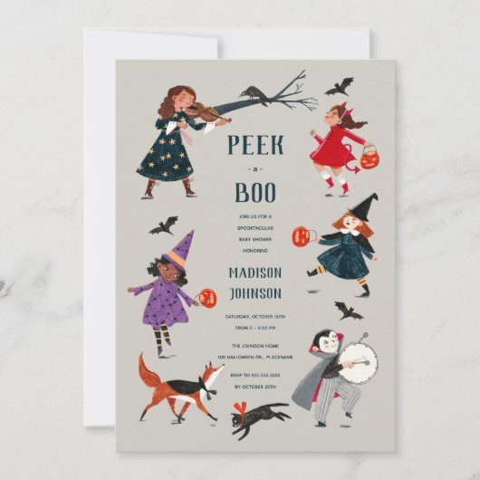 Halloween kostuum kinder babyshower uitnodiging (Voorkant)