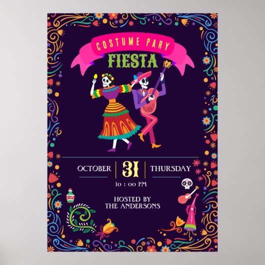 Halloween Kostuum Kleurrijk Feest De los Muertos Poster (Voorkant)