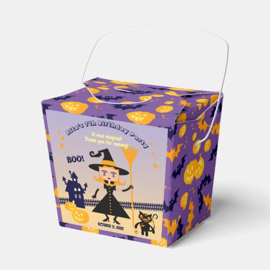 Halloween kostuum meisje heks verjaardagsfeestje bedankdoosjes (Voorkant Zijde)