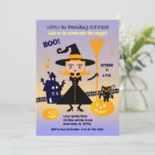 Halloween kostuum meisje heks verjaardagsfeestje kaart (Staand voorkant)