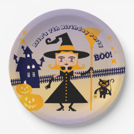 Halloween kostuum meisje heks verjaardagsfeestje papieren bordje