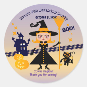 Halloween kostuum meisje heks verjaardagsfeestje ronde sticker