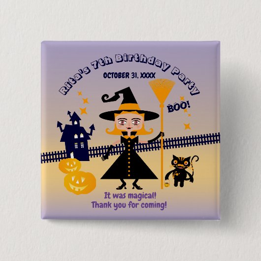 Halloween kostuum meisje heks verjaardagsfeestje vierkante button 5,1 cm (Voorkant)