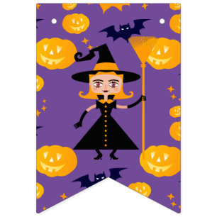 Halloween kostuum meisje heks verjaardagsfeestje vlaggetjes