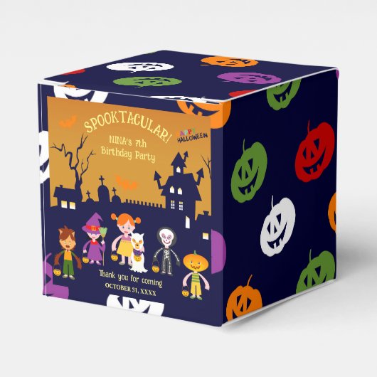 Halloween kostuum meisje verjaardagsfeestje bedankdoosjes (Voorkant Zijde)