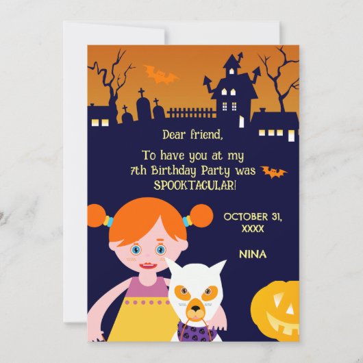 Halloween kostuum meisje verjaardagsfeestje bedankkaart (Voorkant)