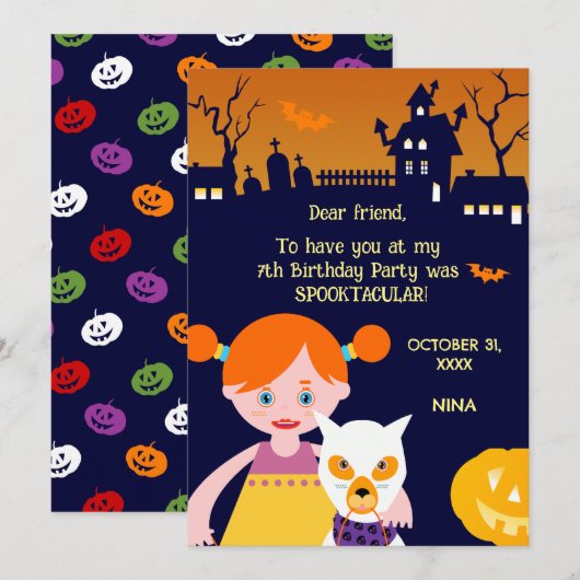 Halloween kostuum meisje verjaardagsfeestje bedankkaart (Voorkant / Achterkant)