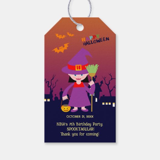 Halloween kostuum meisje verjaardagsfeestje cadeaulabel (Voorkant)