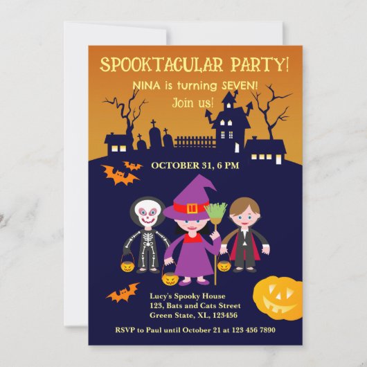 Halloween kostuum meisje verjaardagsfeestje kaart (Voorkant)