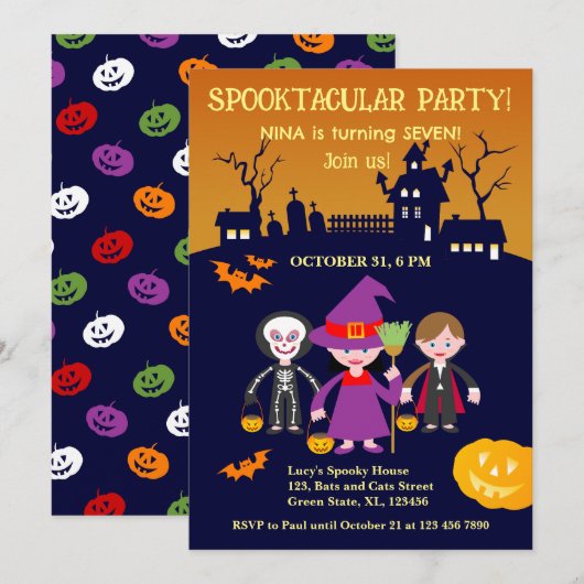 Halloween kostuum meisje verjaardagsfeestje kaart (Voorkant / Achterkant)