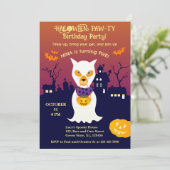 Halloween kostuum meisje verjaardagsfeestje kaart (Staand voorkant)